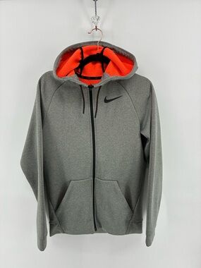 Nike Dri-Fit Therma Sphere Gray Hoodie with Bright Orange Honeycomb Lining